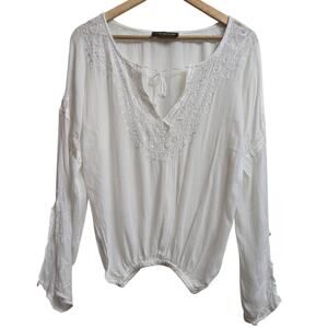 Donale St. Barth St. Tropez Womens French Boho Peasant Embroidered Cotton Top L